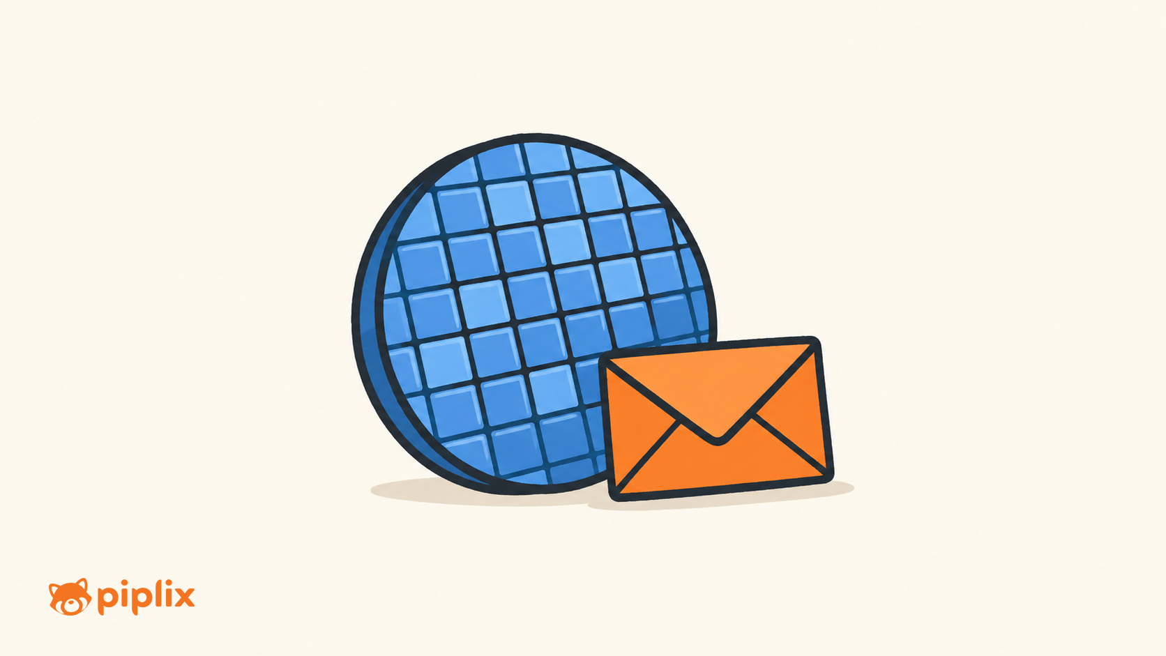One blue semiconductor wafer with one small closed orange envelope beside it.