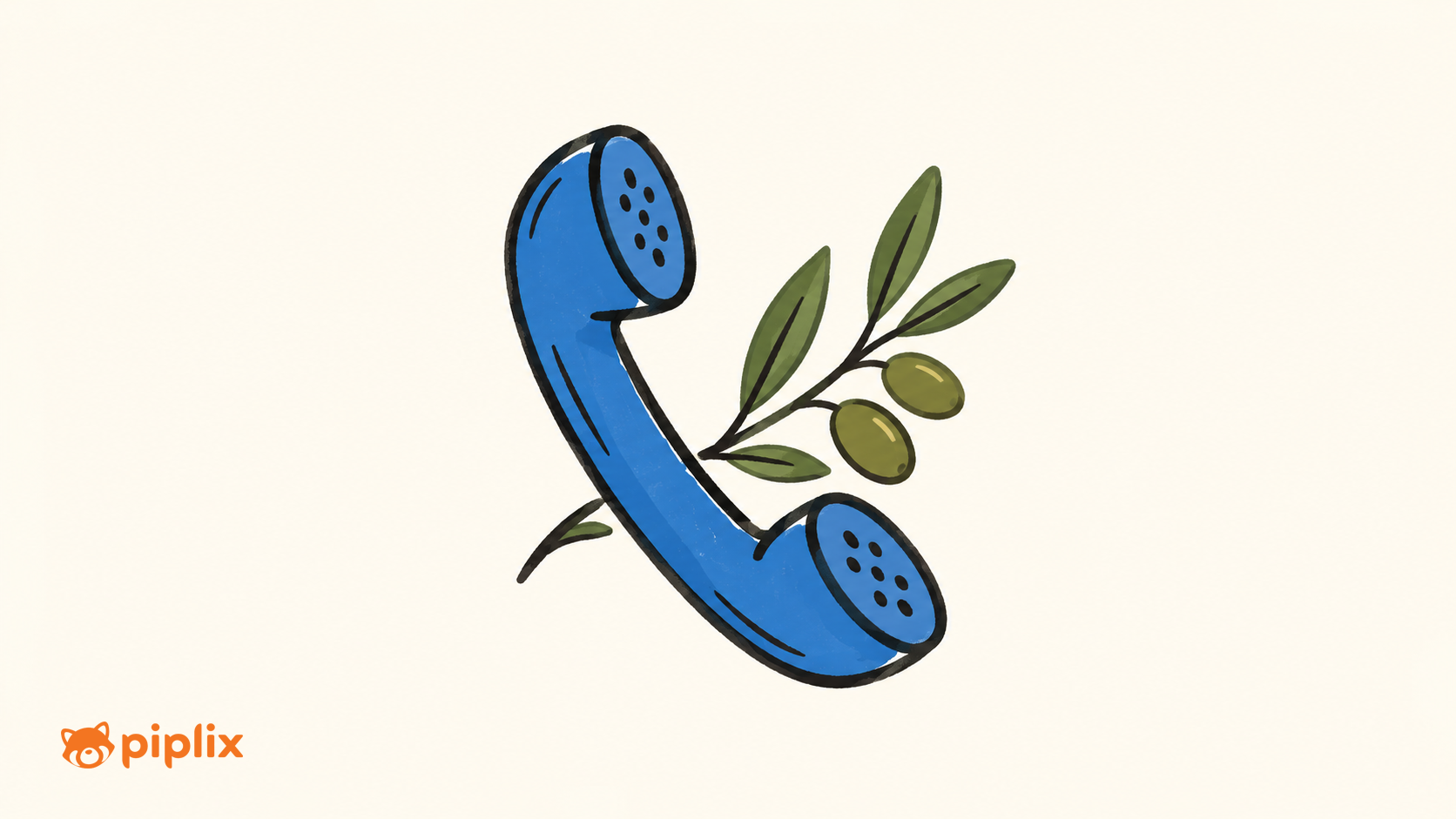 One blue telephone handset with one small green olive sprig.