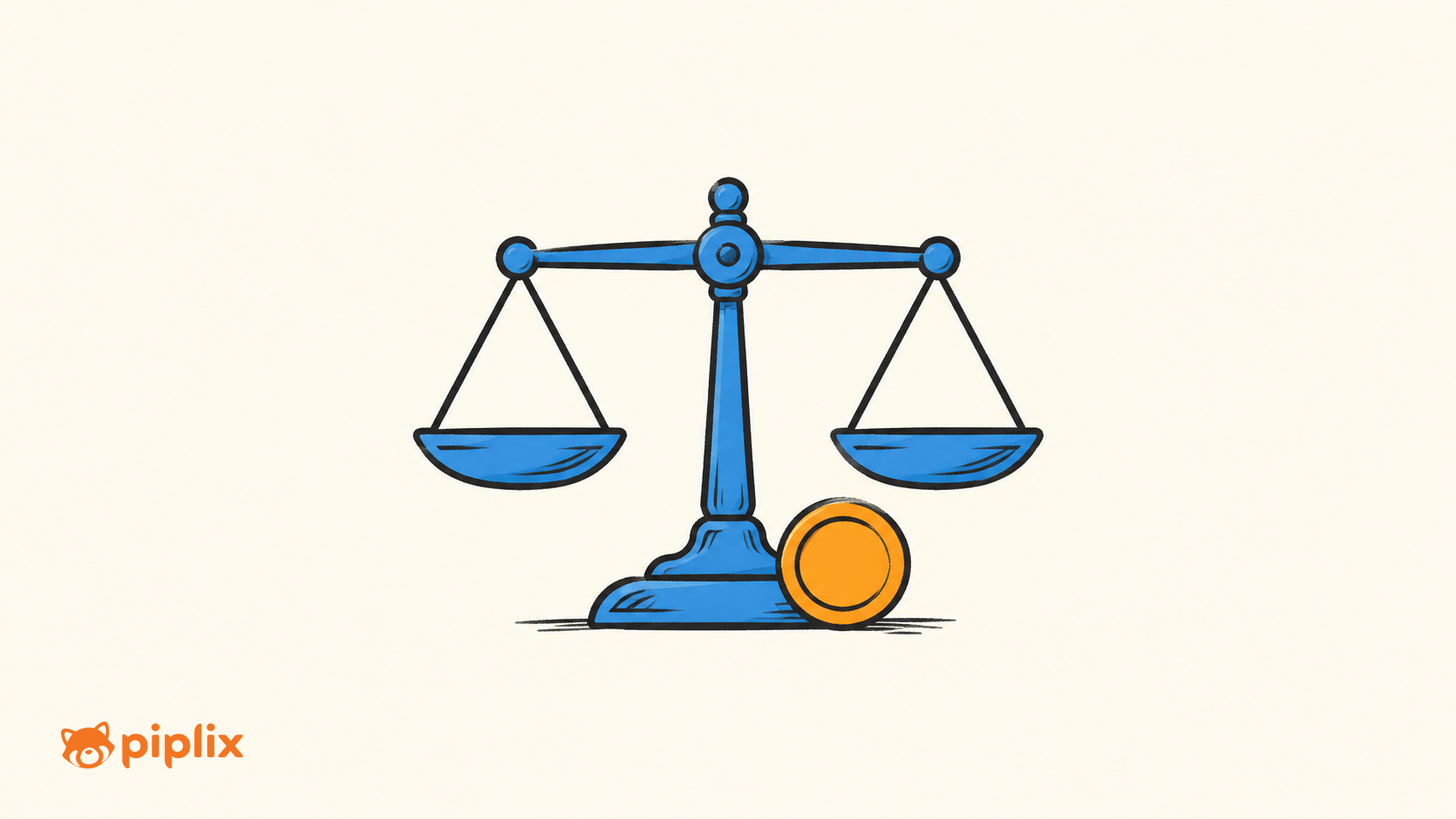 One blue balance scale holding one orange currency token.