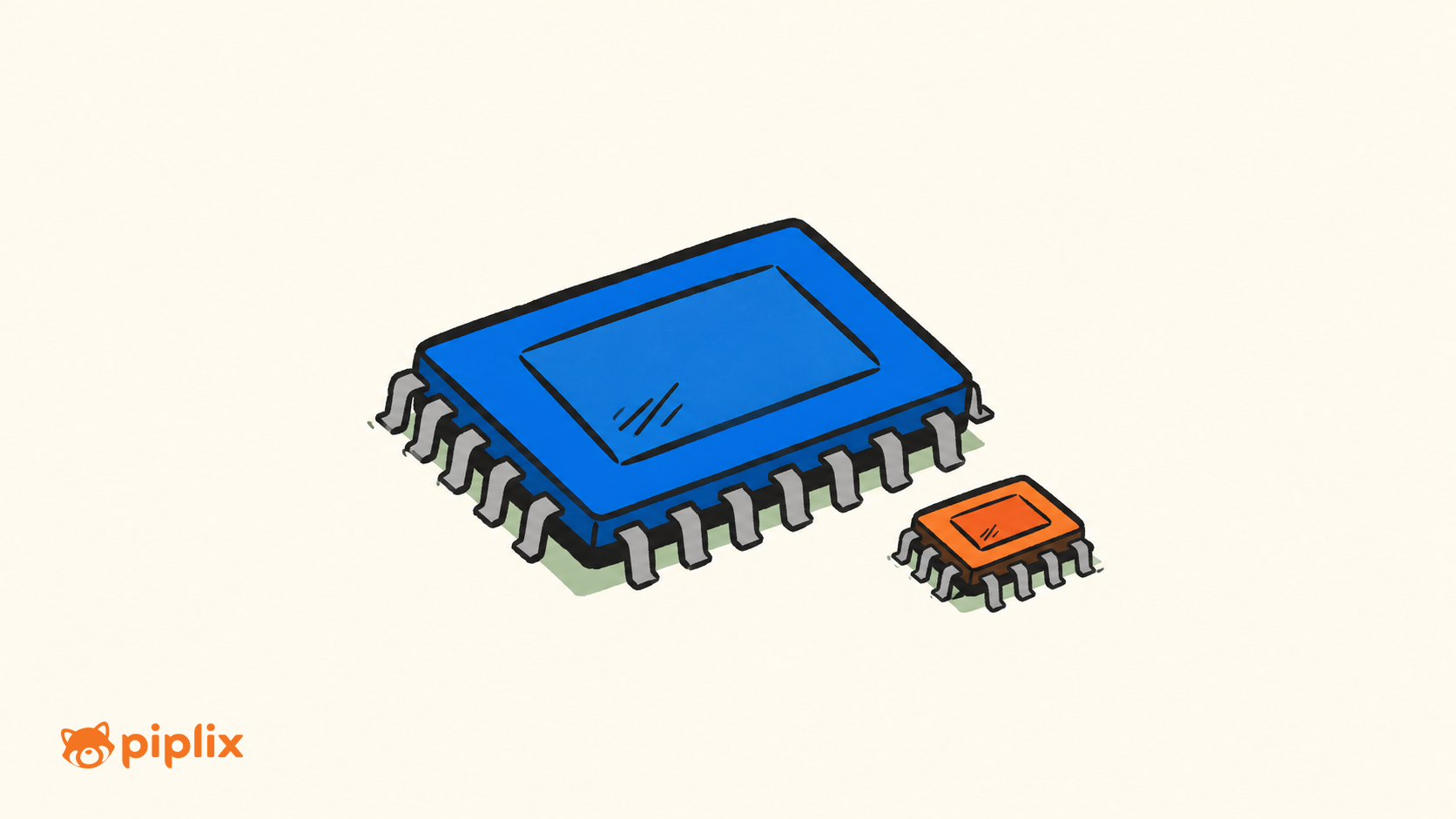 One blue memory chip beside one small orange chip.