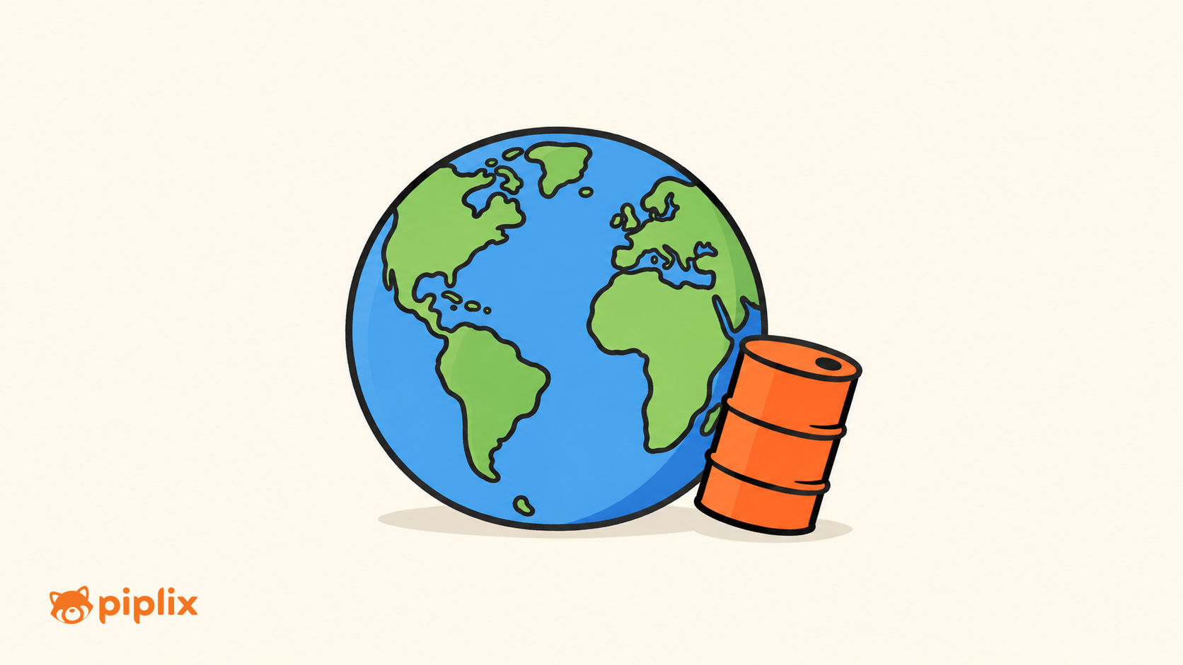 One blue globe resting against one small orange oil barrel.