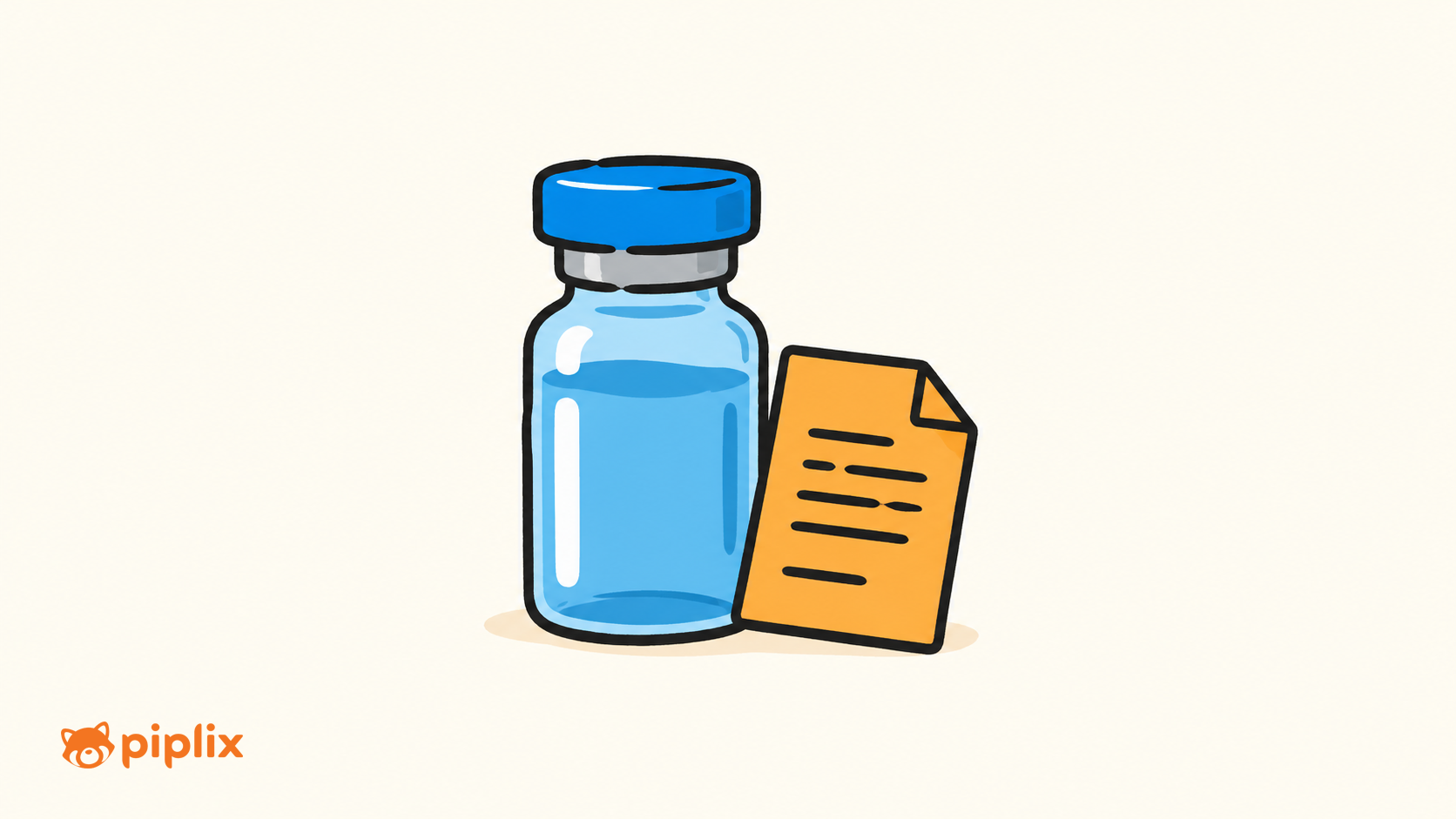 One blue laboratory vial beside one small orange document.